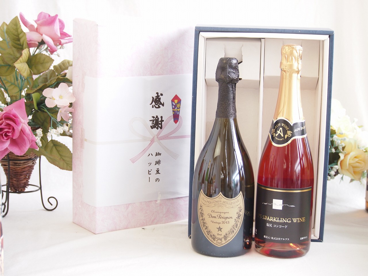 【最大2000円オフクーポン17日1:59迄】春の贈り物便り 感謝の贈り物ボックス 繊細な風味と泡立ちドンペリ白と国産ワイン2本セット(塩尻コンコードスパークリングロゼワインやや甘口(長野県)720mlシャンパン フランス シャンパーニュ 正規品ドンペリニヨン ドンペリ白 750ml