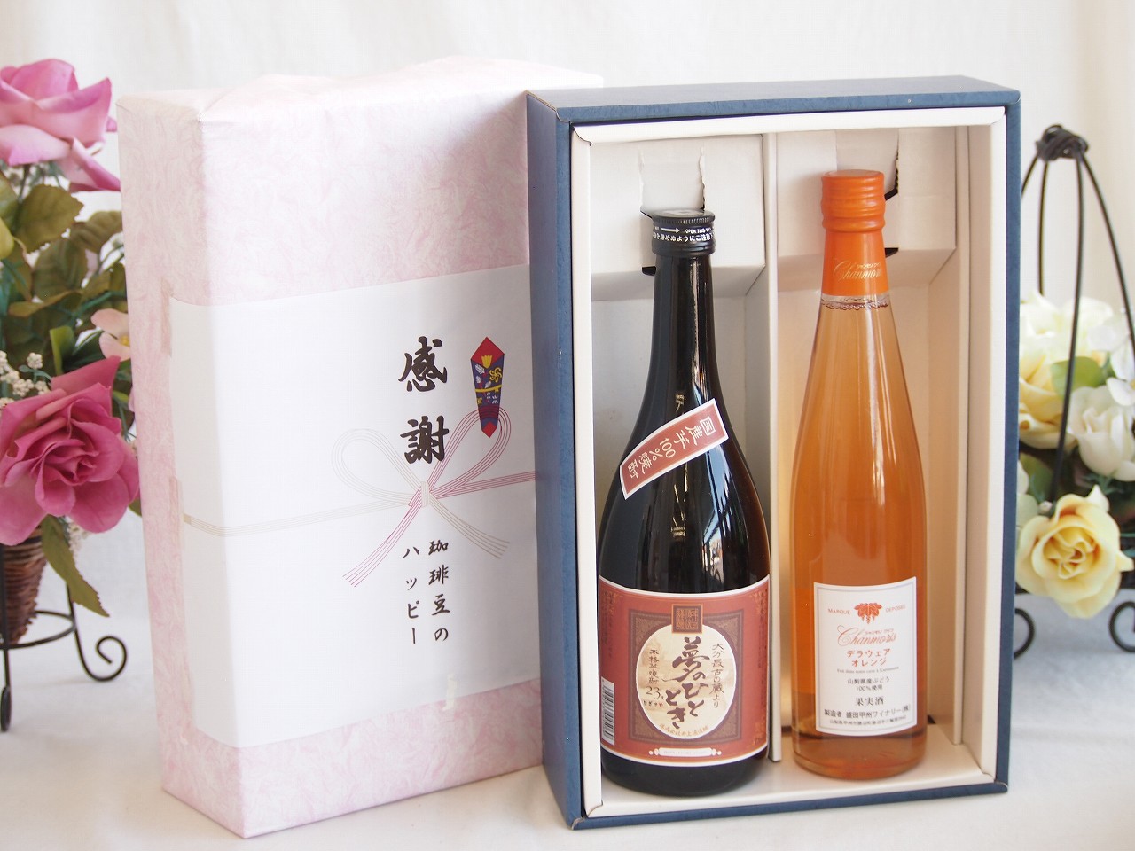 【最大2000円オフクーポン17日1:59迄】春の贈り物便り 感謝の贈り物ボックスプレミアムな芋焼酎と国産ワインセット (シャンモリ デラウエア オレンジワインやや甘口(山梨県)500ml大分井上酒造夢のひととき23°720ml