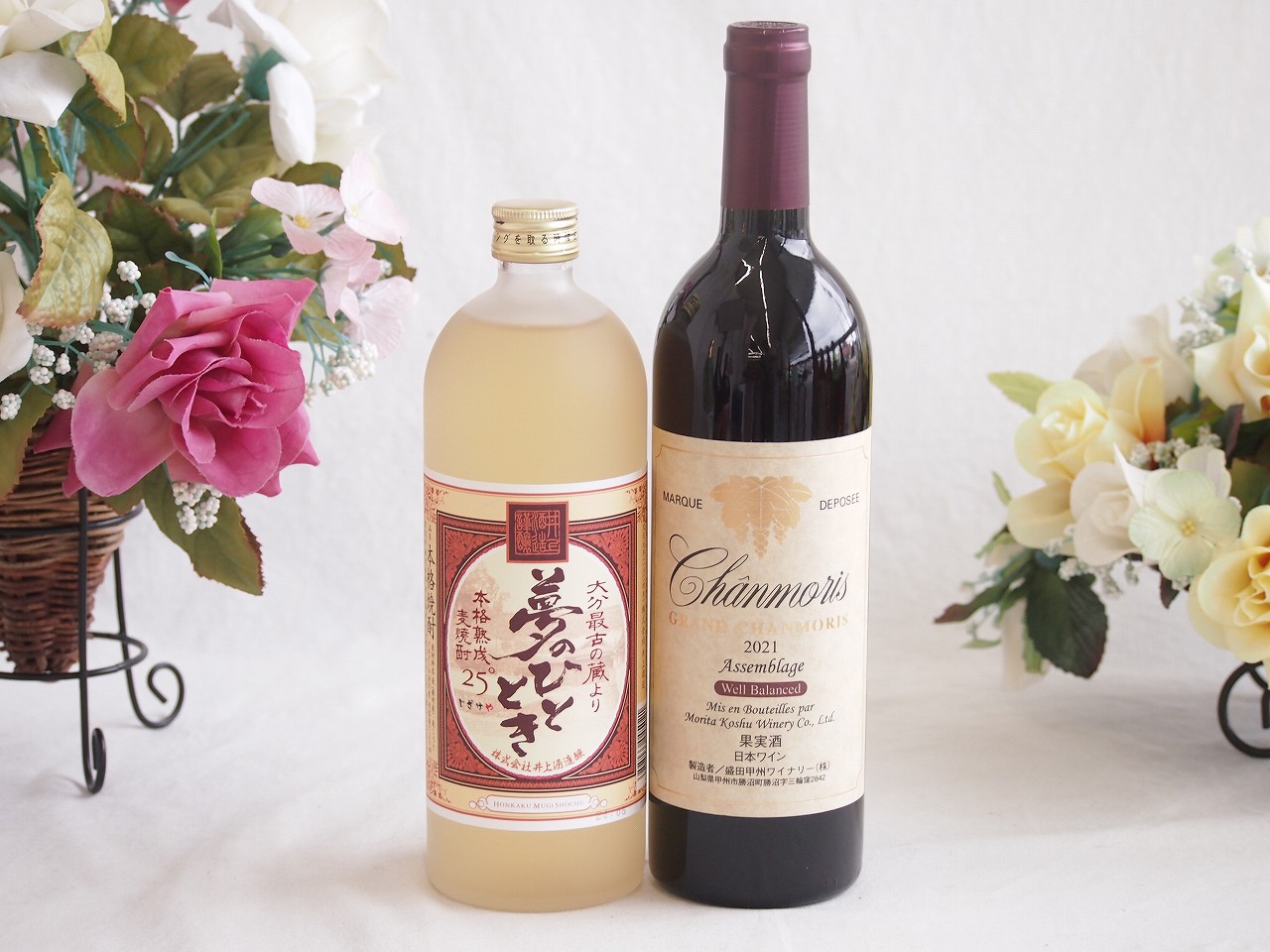 【最大2000円オフクーポン17日1:59迄】プレミアムな熟成麦焼酎と国産ワインセット夢のひととき熟成麦焼酎25°(大分県)720mlグランシャンモリ アッサンブラージュ 赤ワイン 重口(山梨県)750ml