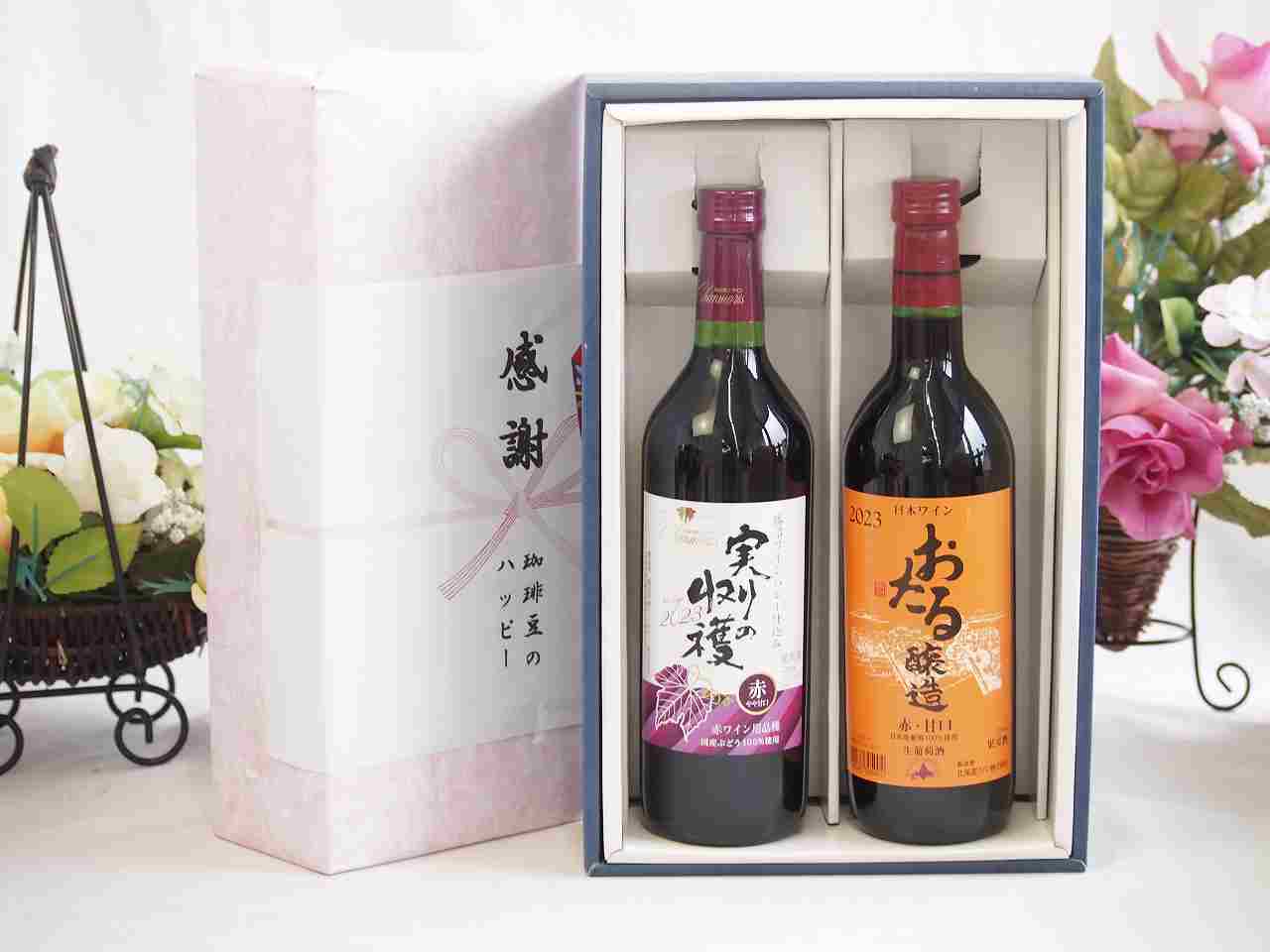 春の贈り物便り 感謝の贈り物ボックス 国産やや甘口赤ワインと国産ワインセット(おたる醸造 赤ワイン 甘口(北海道)720mlヴィンテージ実りの収穫 赤ワイン720ml