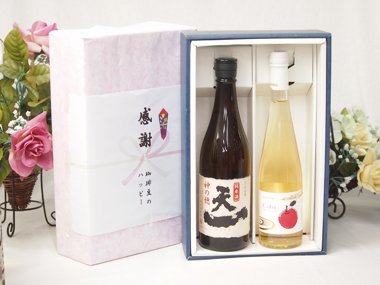 【最大2000円オフクーポン17日1:59迄】春の贈り物便り 感謝の贈り物ボックス 至福の地酒純米酒と国産ワインセット(青森弘前産りんご使用 シードルワインやや甘口(京都府)500ml早川酒造場 純米酒 (三重県)720ml