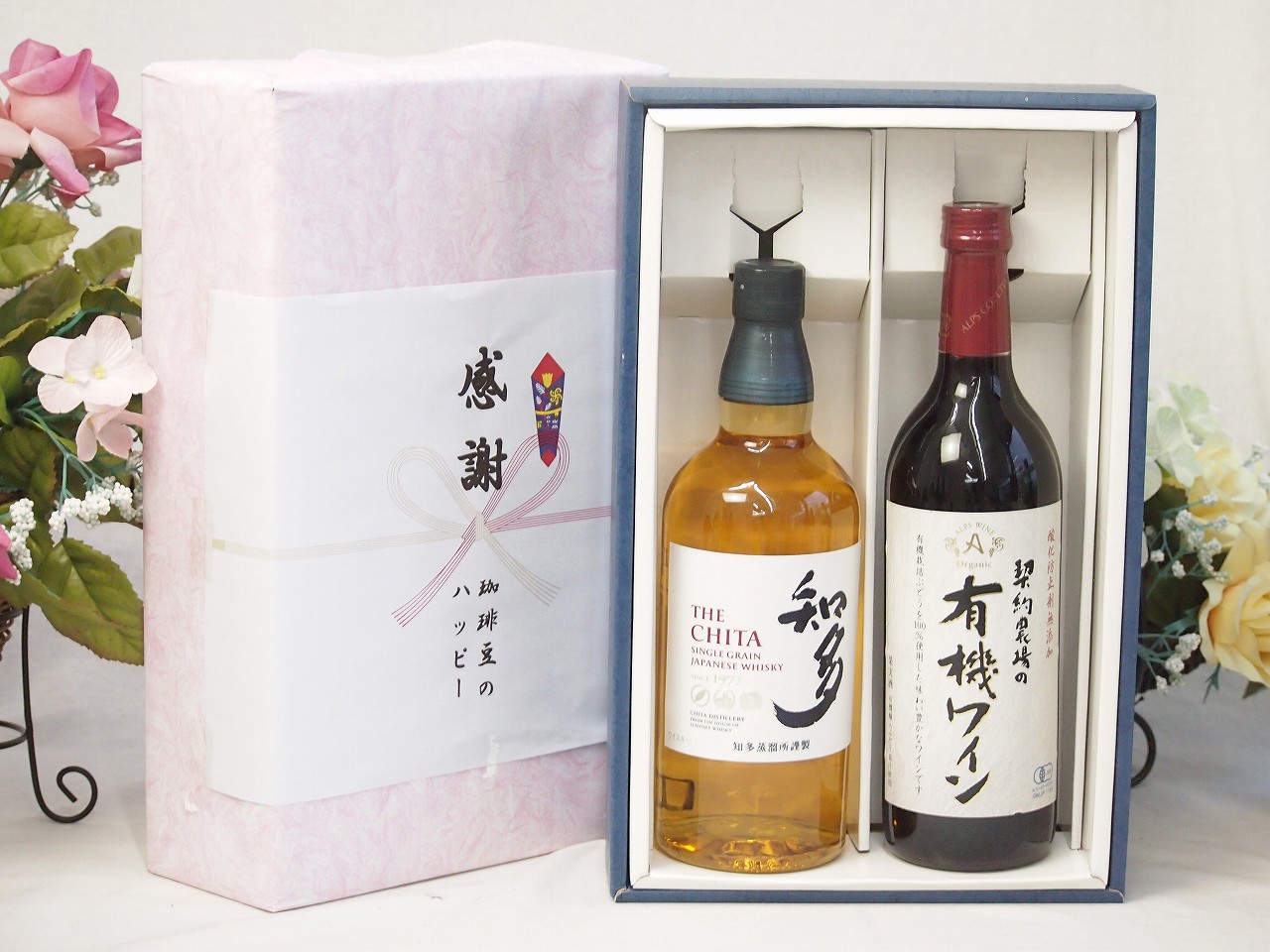 【最大2000円オフクーポン17日1:59迄】春の贈り物便り 感謝の贈り物ボックス 国産ウィスキー 知多と酸化防止剤無添加ワインセット(酸化防止剤無添加 契約農場の有機赤ワイン やや甘口(長野県)720ml知多シングルモルト700ml