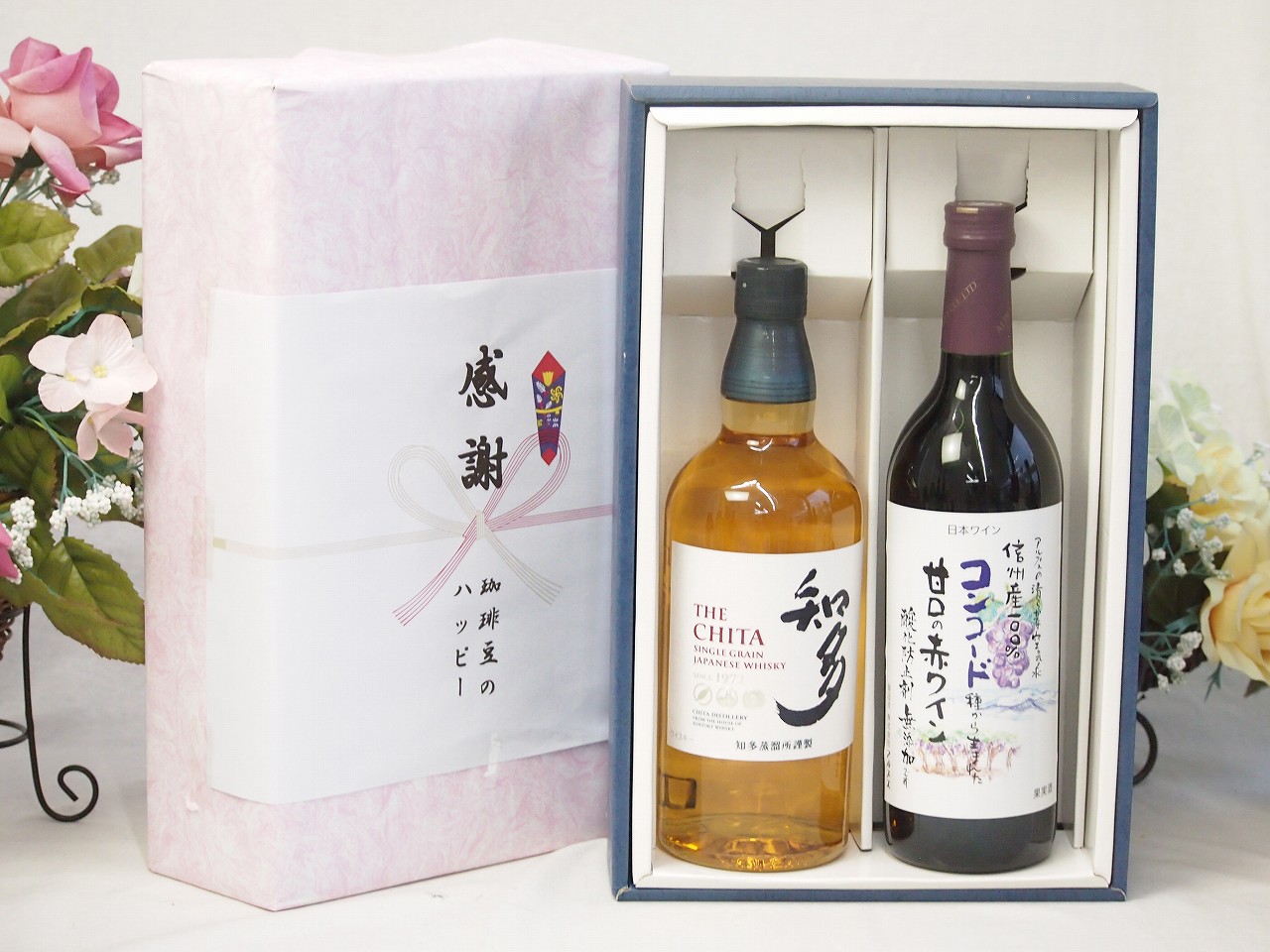 父の日贈り物 感謝の贈り物ボックス 国産ウィスキー 知多と国産ワインセット(酸化防止剤無添加 信州コンコード赤ワイン 甘口(長野県)720ml知多シングルモルト700ml｜贈り物本舗じざけや