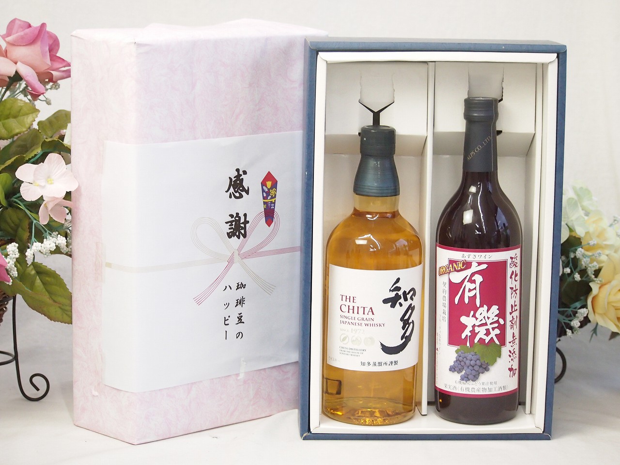 【最大2000円オフクーポン17日1:59迄】春の贈り物便り 感謝の贈り物ボックス 国産ウィスキー 知多と国産ワインセット(酸化防止剤無添加 有機あずさ赤ワイン 中口(長野県)720ml知多シングルモルト700ml