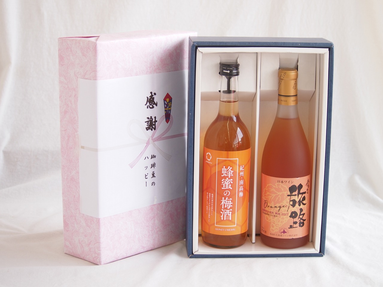 【最大2000円オフクーポン17日1:59迄】感謝の贈り物ボックス 和歌山産南高梅と国産蜂蜜の梅酒と国産ワインセット(おたる醸造 旅路orange 白ワイン やや辛口(北海道)720ml和歌山県 蜂蜜の梅酒12度 720ml