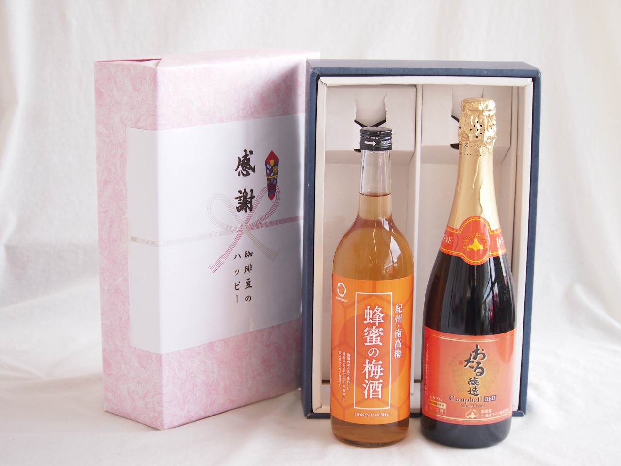 【最大2000円オフクーポン17日1:59迄】感謝の贈り物ボックス 和歌山産南高梅と国産蜂蜜の梅酒と国産ワインセット(おたる醸造 キャンベル赤スパークリングワインやや甘口(北海道)720ml和歌山県 蜂蜜の梅酒12度 720ml
