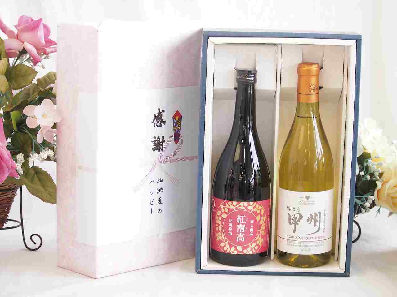 【最大2000円オフクーポン17日1:59迄】春の贈り物便り 感謝の贈り物ボックス 香る南高梅酒 紅南高と国産ワインセット(勝沼産 甲州 白ワイン やや甘口(山梨県)720ml紅南高 紀州梅酒(和歌山県)720ml