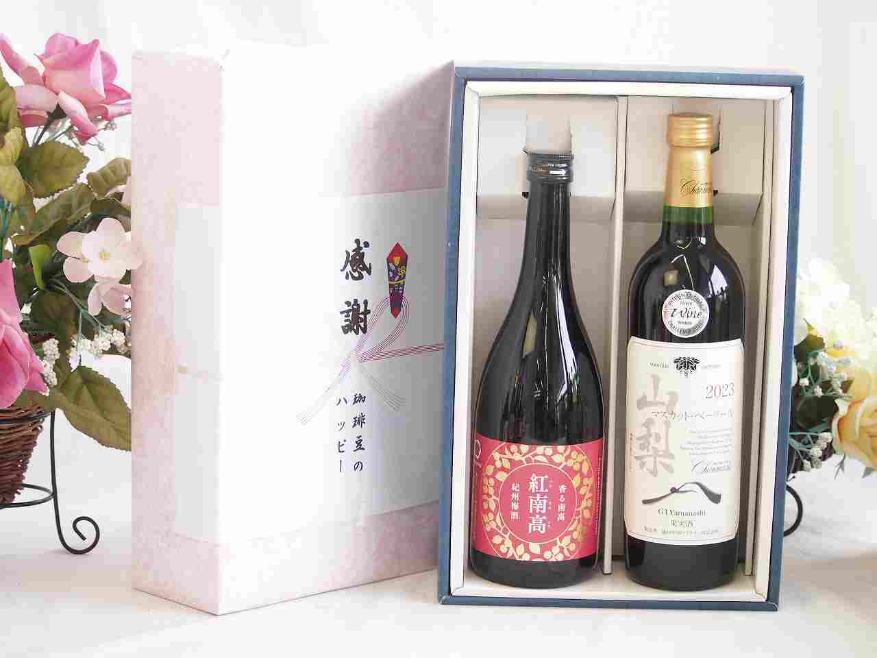 【最大2000円オフクーポン17日1:59迄】春の贈り物便り 感謝の贈り物ボックス 香る南高梅酒 紅南高と国産ワインセット(山梨 マスカットベーリーA 赤ワイン 重口(山梨県)750ml紅南高 紀州梅酒(和歌山県)720ml
