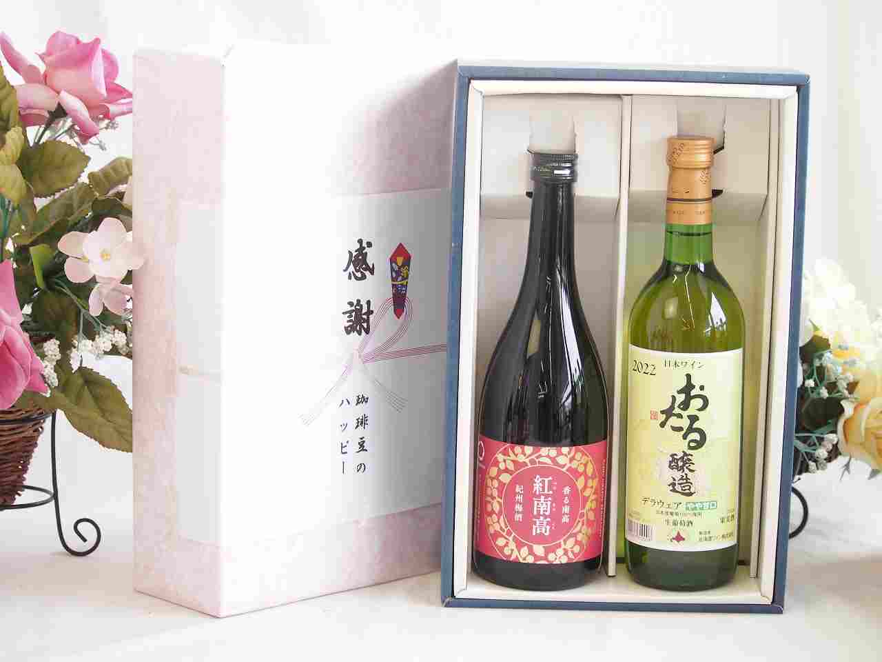【最大2000円オフクーポン17日1:59迄】春の贈り物便り 感謝の贈り物ボックス 香る南高梅酒 紅南高と国産ワインセット(おたる醸造 デラウエア 白ワイン やや甘口(北海道)720ml紅南高 紀州梅酒(和歌山県)720ml