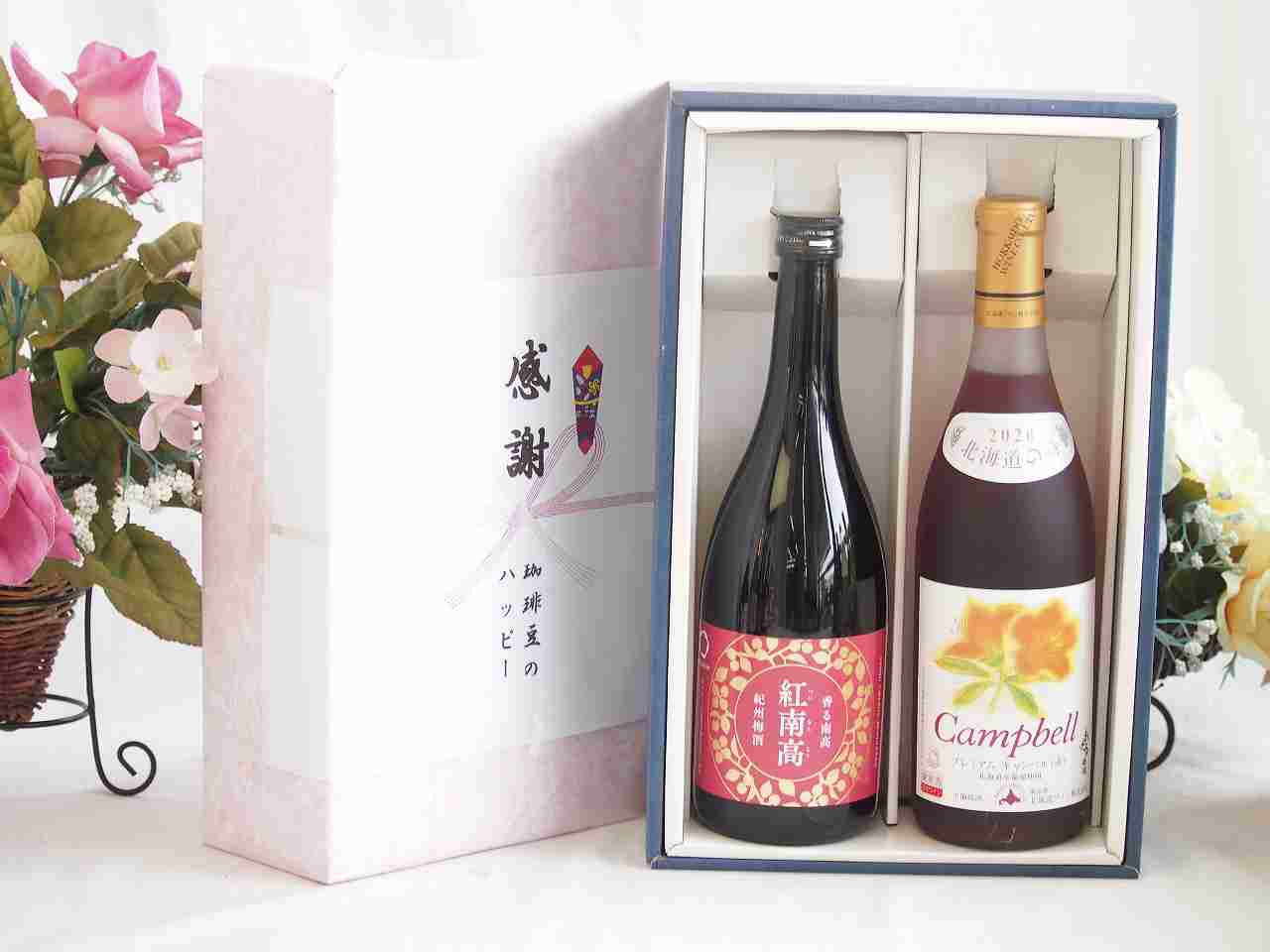 【最大2000円オフクーポン17日1:59迄】春の贈り物便り 感謝の贈り物ボックス 香る南高梅酒 紅南高と国産ワインセット(北海道の詩 プレミアムキャンベル赤ワイン 甘口(北海道)720ml紅南高 紀州梅酒(和歌山県)720ml