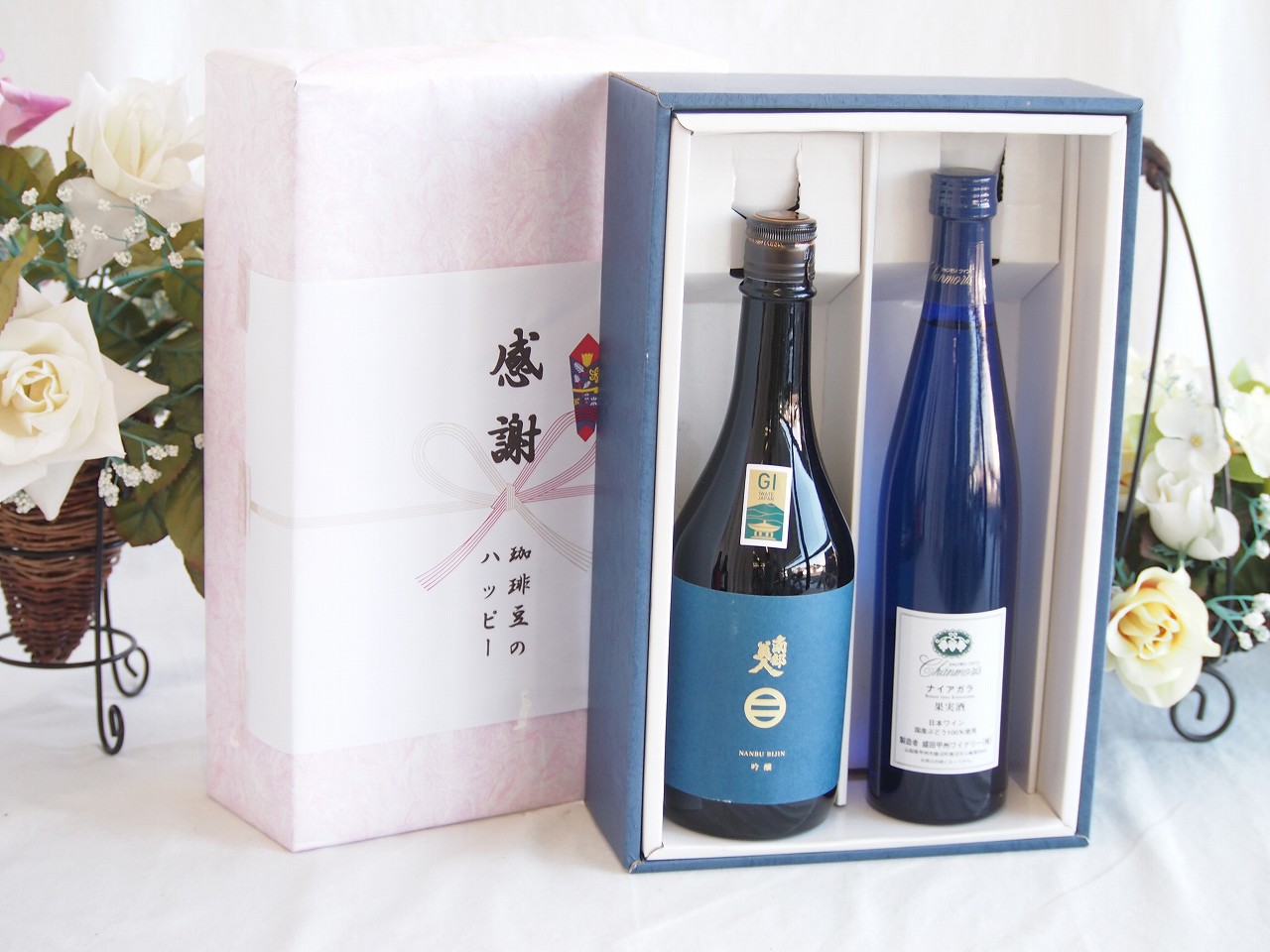 【最大2000円オフクーポン17日1:59迄】春の贈り物便り 感謝の贈り物ボックス 上品な香り南部美人と国産ワインセット(シャンモリナイアガラ白ワイン (山梨県)500ml日本酒南部美人吟醸 (岩手県)720ml
