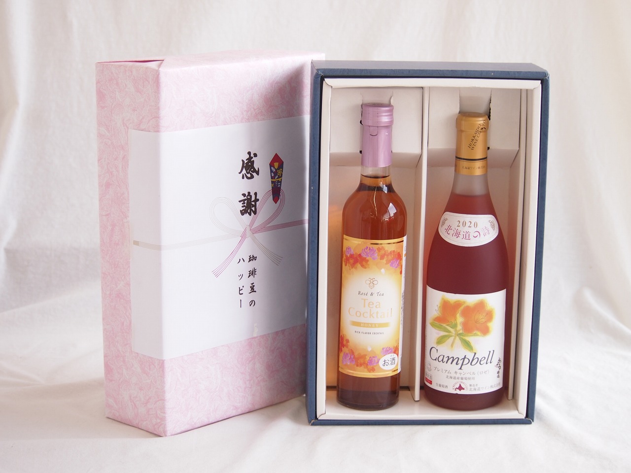 感謝の贈り物ボックス 紅茶カクテルと国産ワインセット(北海道の詩 プレミアムキャンベルロゼワイン 甘口(北海道)720mlティーカクテル ハニー7% 500ml
