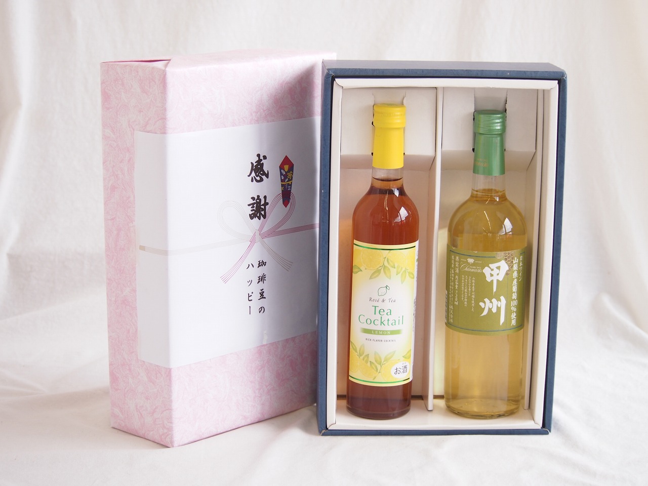 感謝の贈り物ボックス 紅茶カクテルと国産ワインセット(山梨県産葡萄100％使用 甲州白ワイン やや辛口(山梨県)720mlティーカクテル レモン500ml