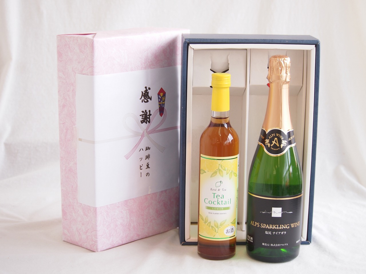 感謝の贈り物ボックス 紅茶カクテルと国産ワインセット(塩尻ナイアガラスパークリング白ワインやや甘口(長野県)720mlティーカクテル レモン500ml