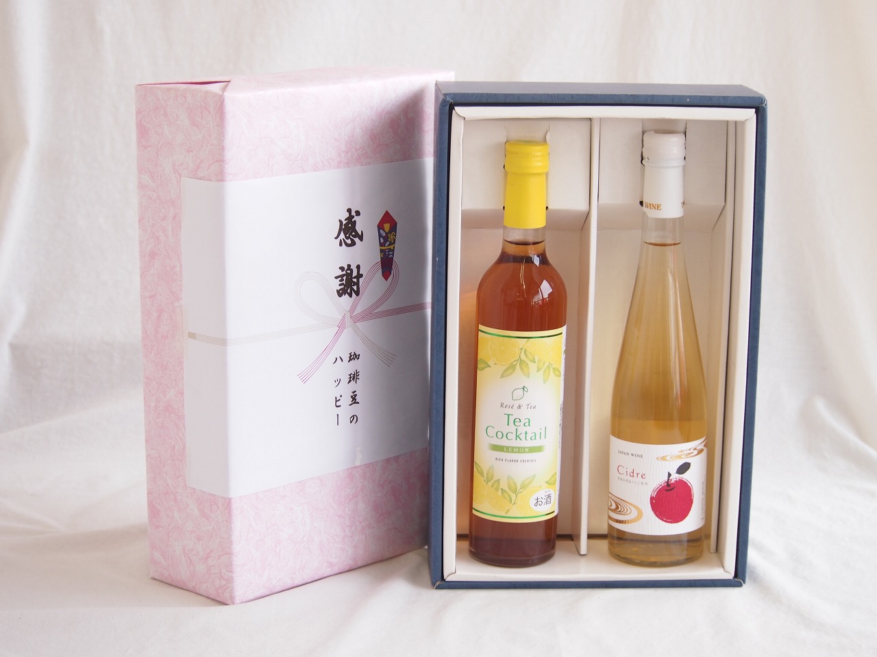 感謝の贈り物ボックス 紅茶カクテルと国産ワインセット(青森弘前産りんご使用 シードルワインやや甘口(京都府)500mlティーカクテル レモン500ml