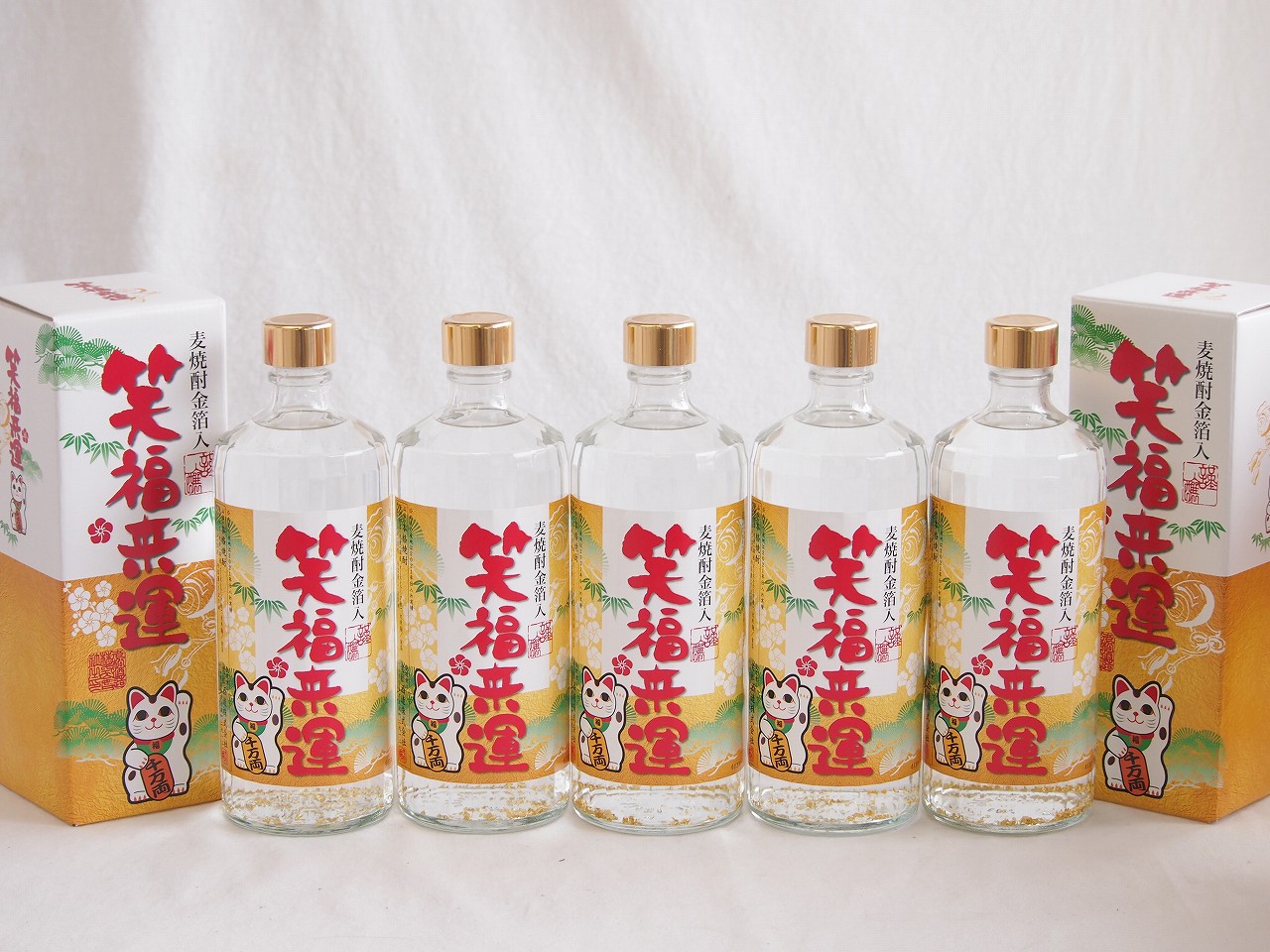 5本セット(麦焼酎金箔入 笑福来運 25度 (大分県)) 720ml×5本