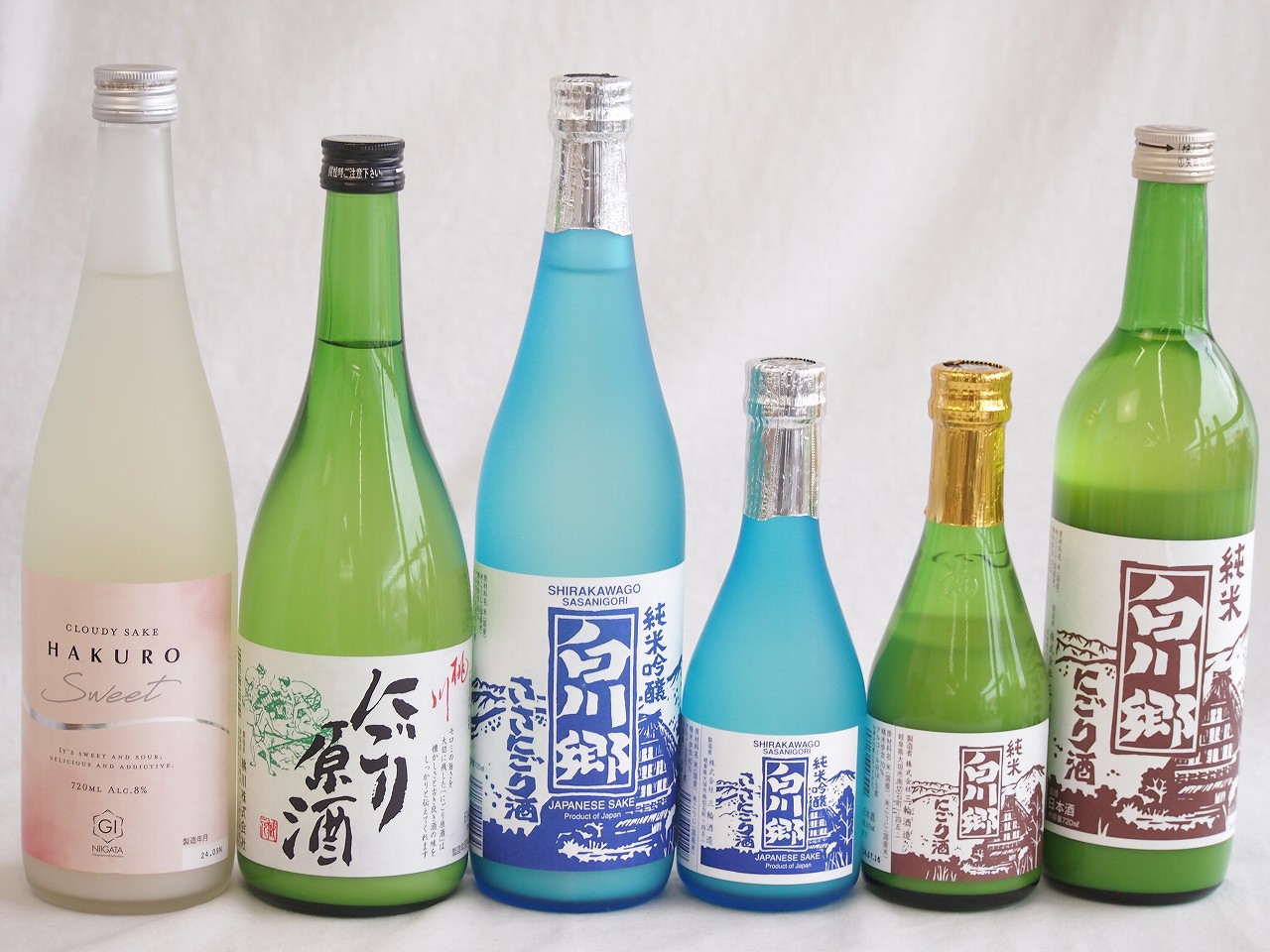 地酒にごり6本セット(白川郷ささ純米吟醸まろやかな辛口(岐阜) 白川郷純米(岐阜) 桃川にごり原酒(青森) HAKUROスイート純米うすにごり超甘口(新潟) 白川郷 にごり酒 純米(岐阜)) 720ml×4本 300ml×2本