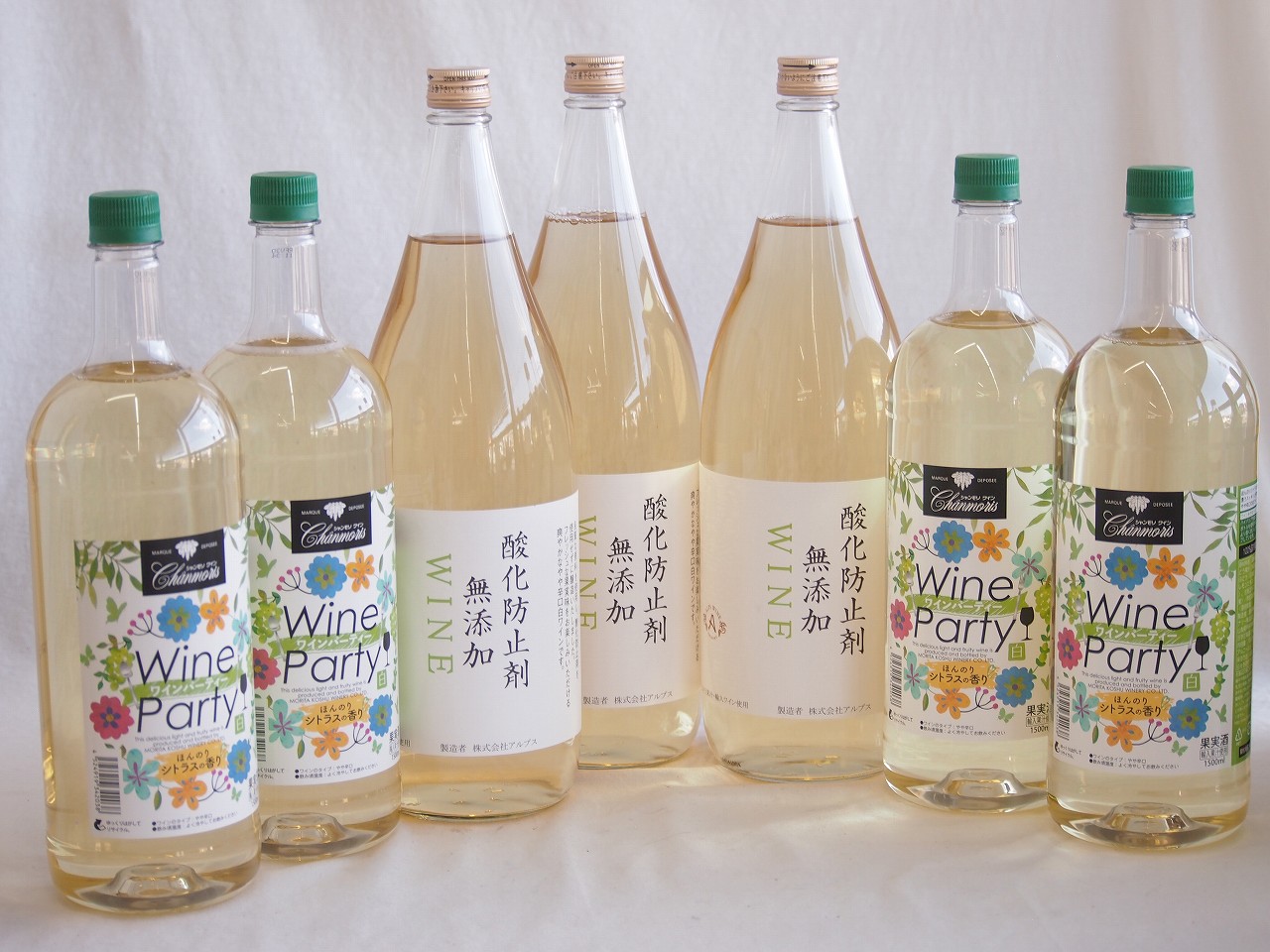 大容量ボトル7本セット(ワインパーティー 白ワイン やや辛口 酸化防止剤無添加 白ワイン やや辛口) 1500ml×4本 1800ml×3本