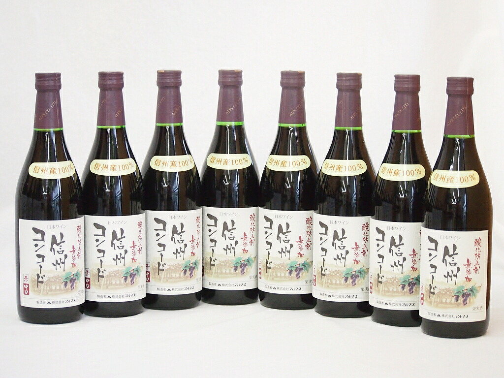 【最大2000円オフクーポン26日1:59迄】信州コンコード種 赤ワインセット 信州産100% 酸化防止剤無添加 中口(長野県)720ml&times;8｜贈り物本舗じざけや