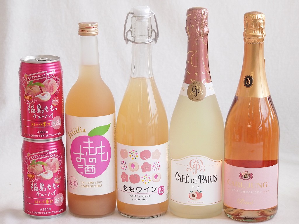【最大2000円オフクーポン10日1:59迄】桃のお酒を楽しめる6本セット(山梨県ももワイン 国産もものお酒 カフェ ド パリ ピーチスパークリング(フランス) 脱アルコールカールユングピーチ(ドイツ) 福島もものチューハイ缶) 720ml×2本 750ml×2本 350ml×2本