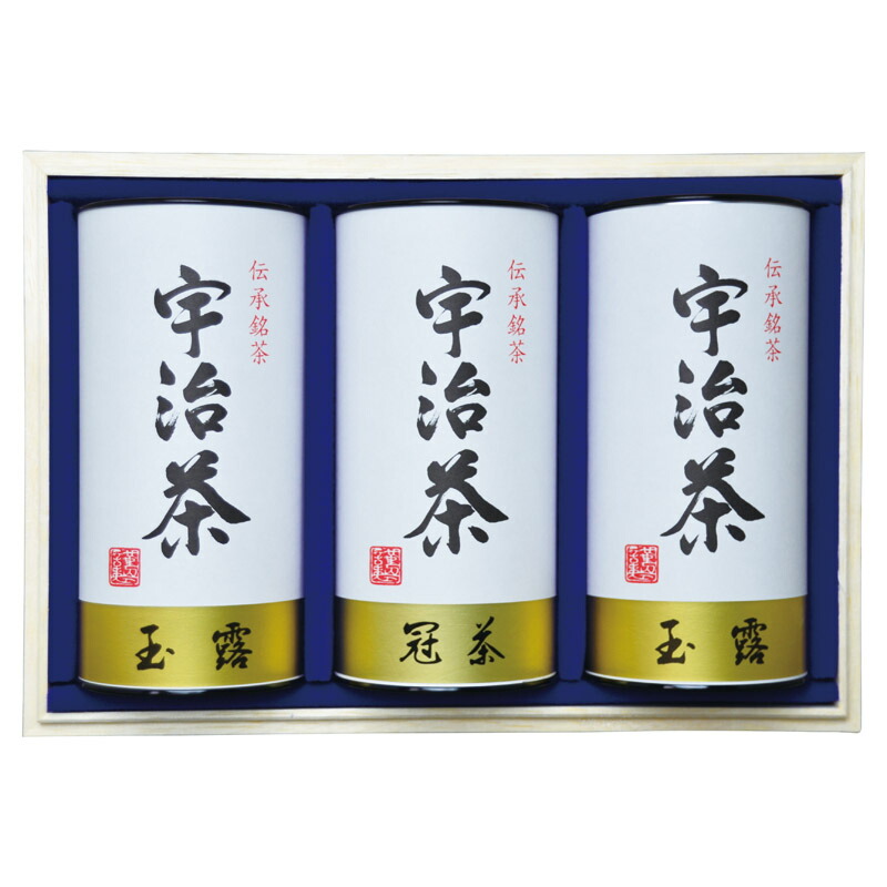 【最大限度2000円オフクーポン11日1:59迄】夏の差し上げ物お中元 宇治茶詰合せ（伝え話し銘茶）木箱入 仕掛ける認知的内容/玉露（100g）×2、冠茶（かぶせ茶）（100g）×1