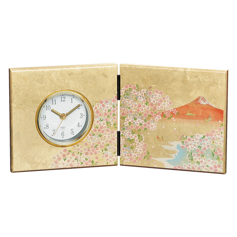 【最大限度2000円オフクーポン11日1:59迄】夏の差し上げ物お中元 加賀箔 屏風時辰儀 華富士 19×39.5×4糎