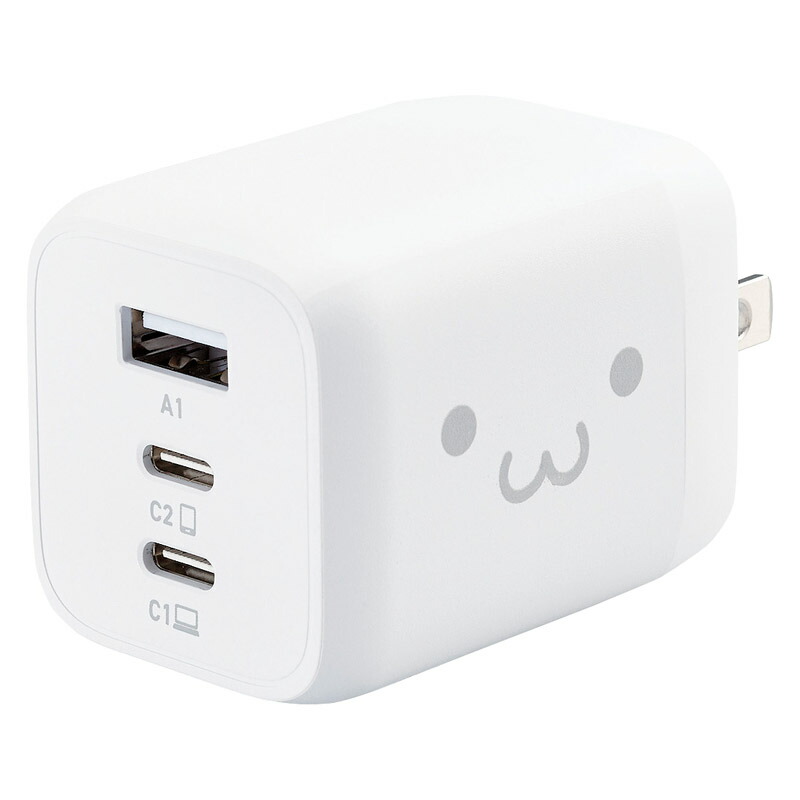 【最大2000円オフクーポン17日1:59迄】春の贈り物便り AC&USB充電器65W ELECOM しろちゃん 約5.2×3.8×4.05cm 0.1kg プラスチック･金属