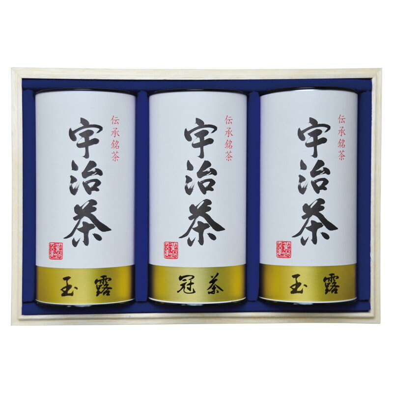 【最大限度2000円オフクーポン11日1:59迄】夏の差し上げ物お中元 宇治茶詰合せ（伝え話し銘茶）木箱入 玉露（100g）×2、冠茶（かぶせ茶）（100g）×1