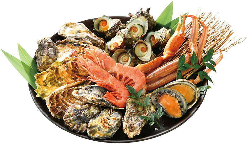 夏の贈り物お中元 海鮮缶焼き5種セット 山下水産 殻付かき（国産）（8～18粒、約1kg）・ずわいがに（ロシア産）（約170g）&times;各1、蝦夷あわび（韓国産）（約70g）・赤えび（アルゼンチン産）（約25g）&times;各2、さざえ（日本海産）（約40g）&times;6｜贈り物本舗じざけや