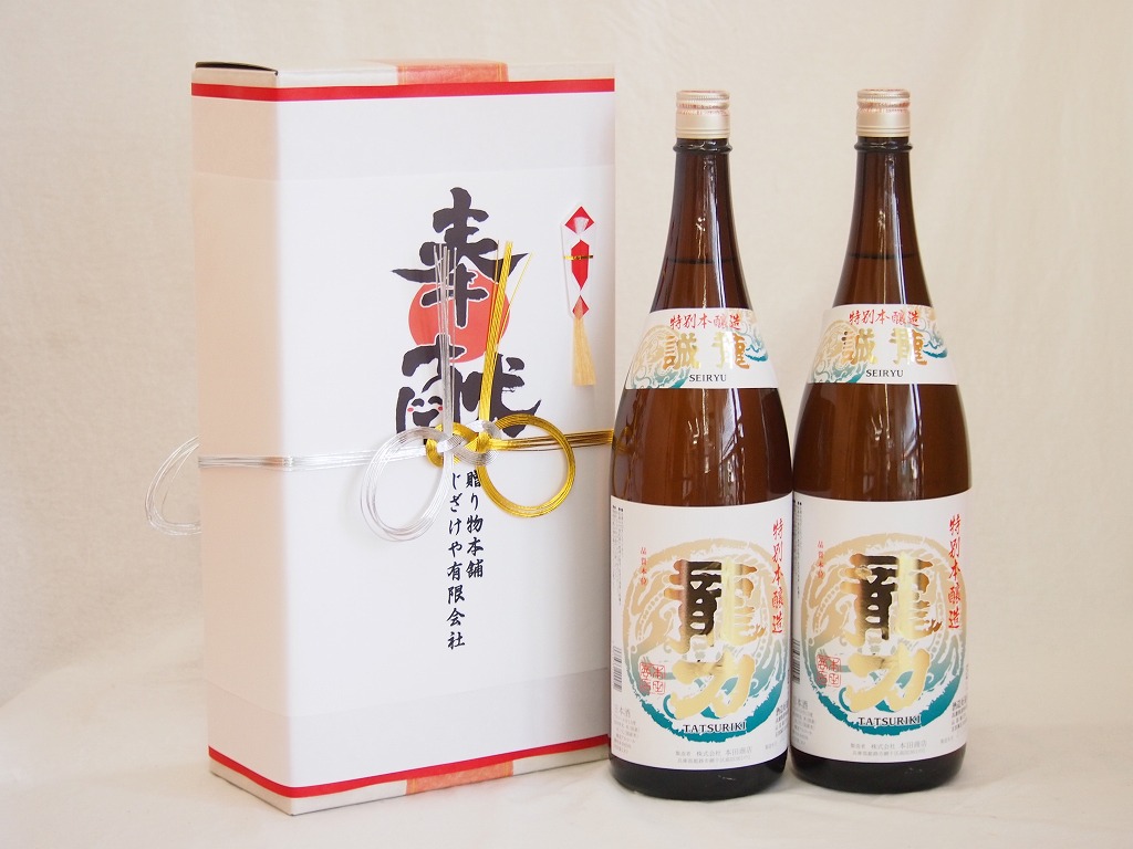 地鎮祭用奉献酒 兵庫県日本酒2本セット(本田酒造 龍力特別本醸造1800ml&times;2本)デザイン書道家 榮田清峰作一デザイン3番(金銀水引・文化タイプ）｜贈り物本舗じざけや