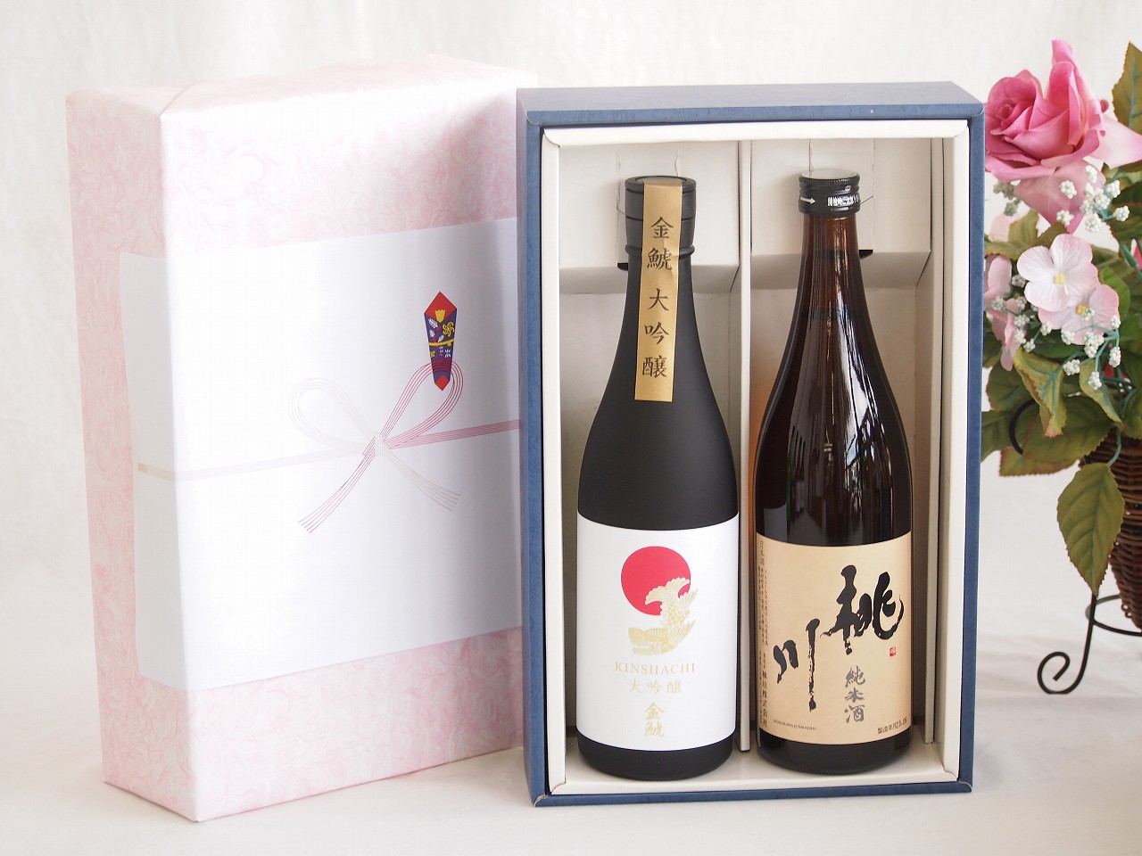 贅沢な日本酒感謝ボックス2本セット(桃川純米(青森) 金鯱大吟醸(愛知)) 720ml&times;2本｜贈り物本舗じざけや