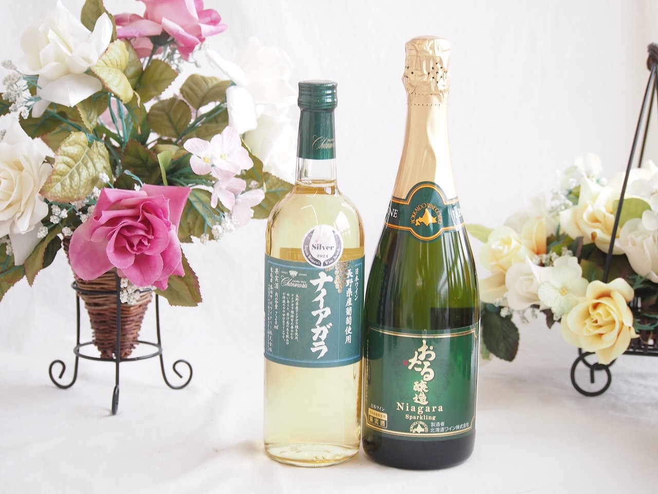 【最大2000円オフクーポン17日1:59迄】長野県産葡萄ナイアガラ種使用ワインと国産ワイン2本セット(おたる醸造 ナイアガラス白パークリングワインやや甘口(北海道)720mlナイアガラやや甘口白ワイン(山梨県)720ml