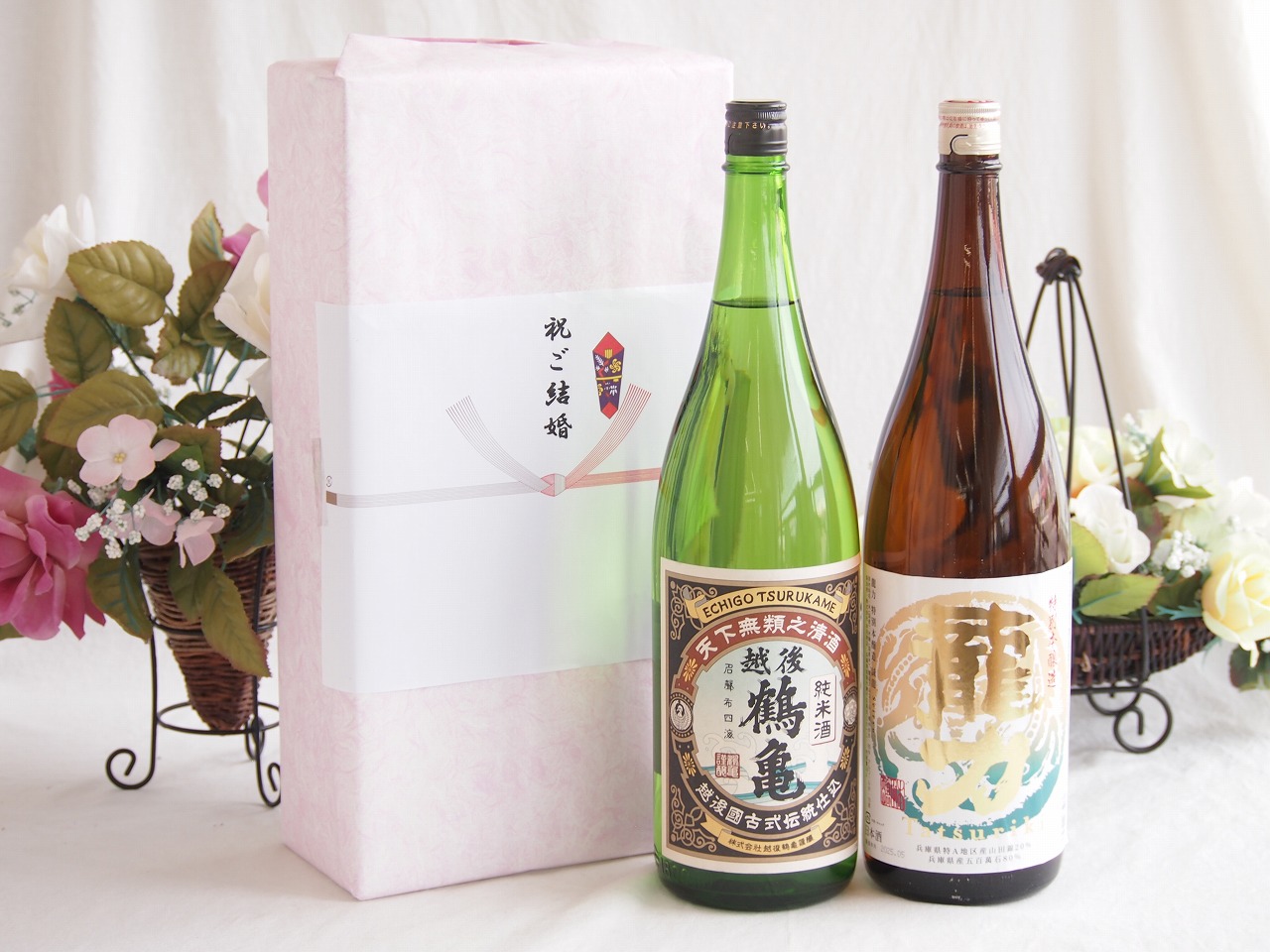 祝福の気持ちを寿々の香り日本酒セット 越後鶴亀 純米酒(新潟県)本田商店 龍力特別本醸造(兵庫県)1800ml×2本