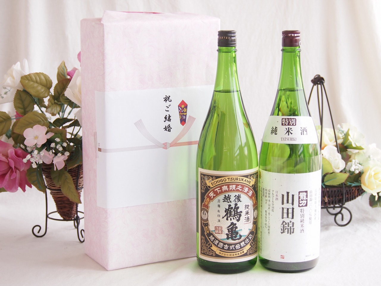 祝福の気持ちを寿々の香り日本酒セット 越後鶴亀 純米酒(新潟県)本田酒造 龍力 山田錦特別純米酒(兵庫県)1800ml×2本