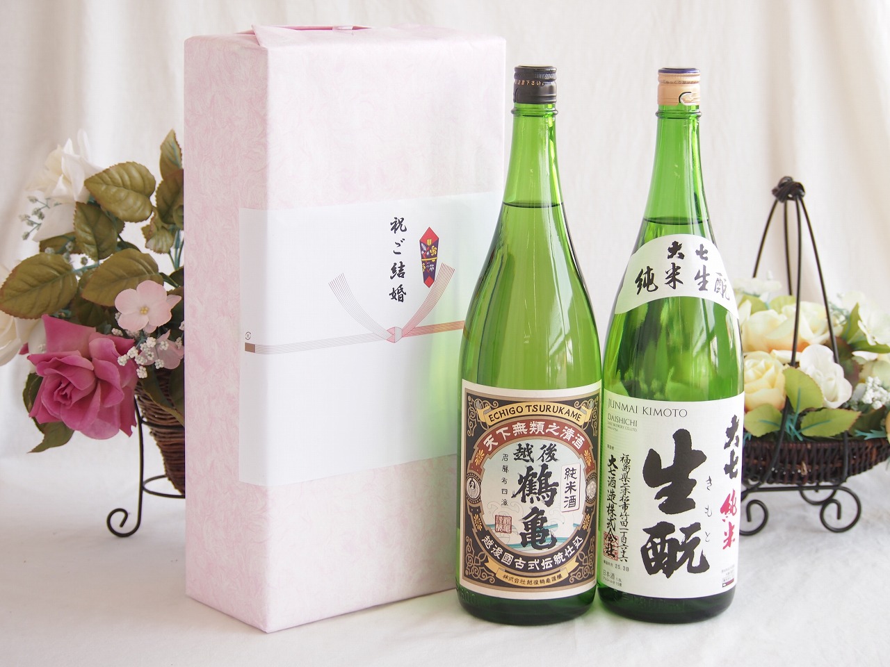 祝福の気持ちを寿々の香り日本酒セット 越後鶴亀 純米酒(新潟県)大七酒造 大七 純米生もと (福島県)1800ml×2本