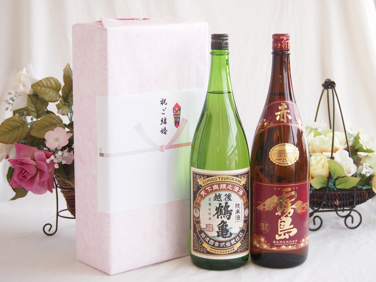 祝福の気持ちを寿々の香り日本酒セット 越後鶴亀 純米酒(新潟県)霧島酒造 赤霧島 芋焼酎（宮崎県）1800ml×2本