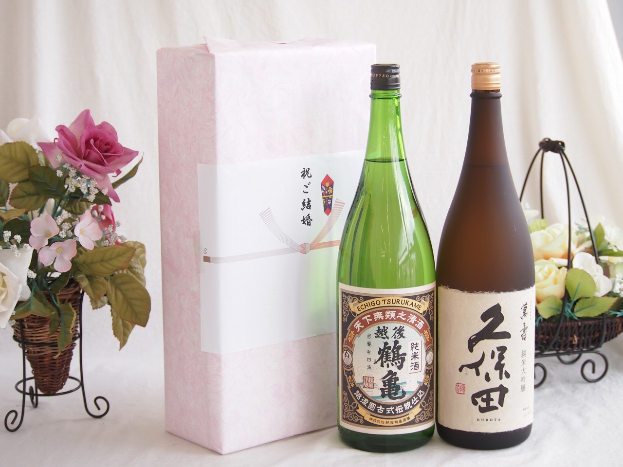 【最大2000円オフクーポン26日1:59迄】祝福の気持ちを寿々の香り日本酒セット 越後鶴亀 純米酒(新潟県)朝日酒造 久保田 萬壽純米大吟醸(新潟県)1800ml×2本|贈り物本舗じざけや