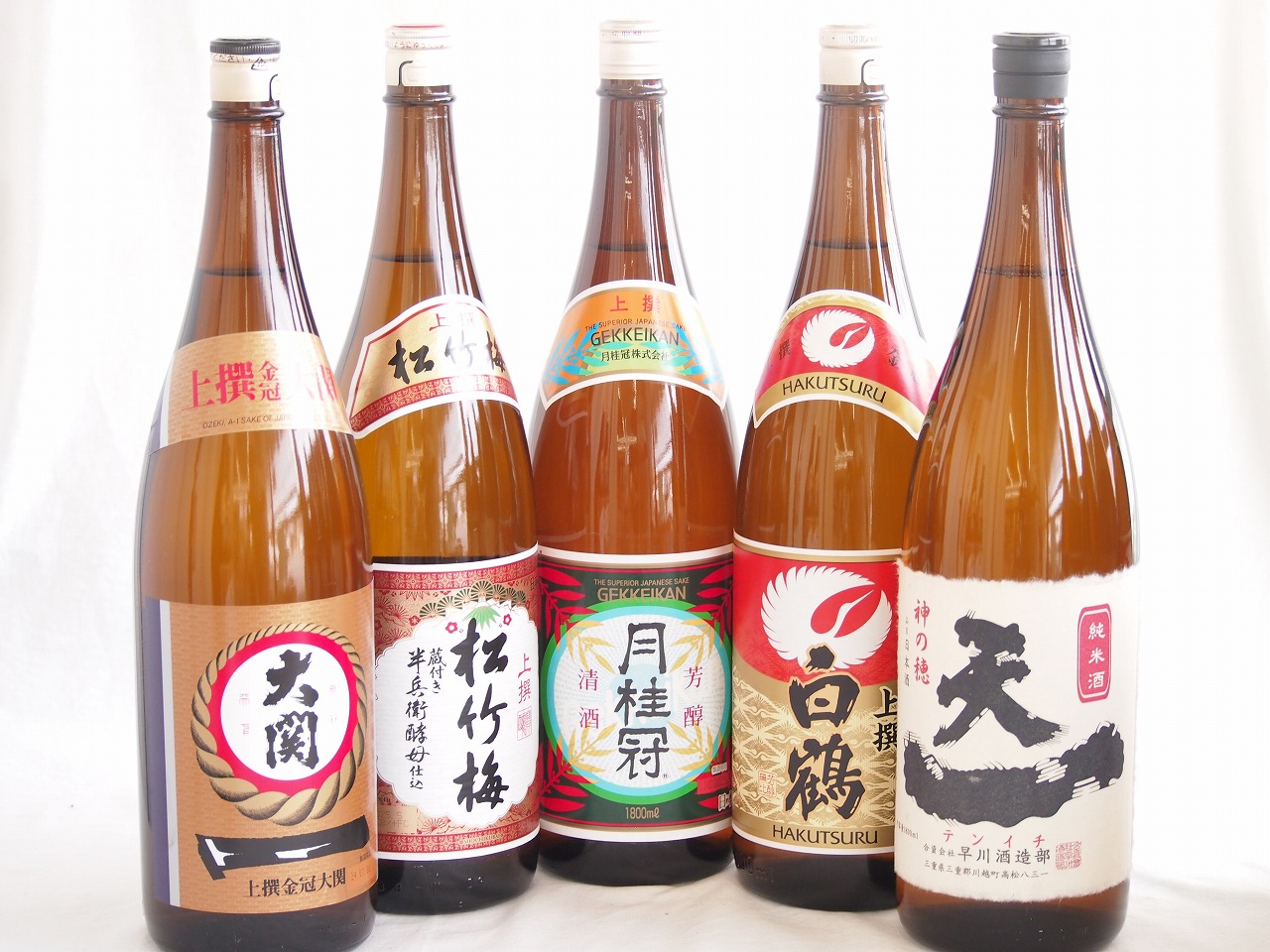 祝い酒日本酒5本セット(早川酒造部 天一純米酒(三重県) 大関 上撰金冠 清酒(兵庫県) 月桂冠 上撰 清酒(京都府) 白鶴 上撰 清酒(兵庫県) 松竹梅 上撰 清酒(兵庫県)) 1800ml×5本