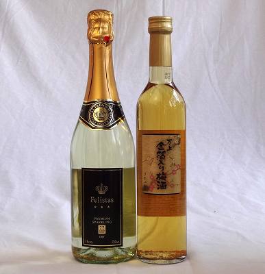 【最大2000円オフクーポン26日1:59迄】4セット 金箔ペアセット　万上　金箔入り梅酒　500ml&times;4本　Felistas(フェリスタス)24カラット金箔入りプレミアムスパークワイン750ｍｌ&times;4本(フランス)｜贈り物本舗じざけや