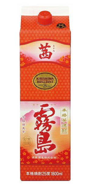 ［芋焼酎］２ケースまで同梱可★ ２５度　茜霧島　１．８Ｌパック　 １ケース６本入り　 （１８００ｍｌ）（２Ｌ・２０００）（本格焼酎）霧島酒造
