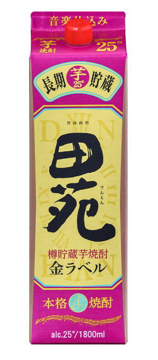 ［芋焼酎］２ケースまで同梱可★　【２５度】　田苑　金ラベル（芋）　１．８Ｌパック　１ケース６本入り　（６本セット）（１８００ｍｌ）（２０００）（２５％）（本格焼酎）（長期貯蔵）【お取り寄せ】｜リカー問屋マキノ