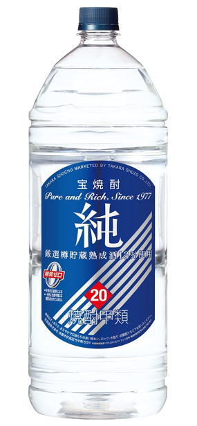 ［焼酎甲類］１ケースで１梱包★ 宝　２０度　純　４ＬＰＥＴ　 １ケース４本入り　 （４０００ｍｌ・４リットル）（青ラベル）（宝焼酎）（タカラ）宝酒造