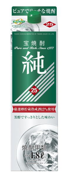 ［焼酎甲類］２ケースまで同梱可★ 宝　２５度　純　１．８Ｌパック　１ケース６本入り　 （緑ラベル）（１８００ｍｌ）（２０００）（宝焼酎）（タカラ）宝酒造