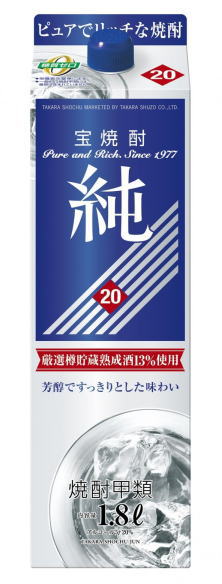 ［焼酎甲類］２ケースまで同梱可★ 宝　２０度　純　１．８Ｌパック　１ケース６本入り　 （青ラベル）（１８００ｍｌ）（２０００）（宝焼酎）（タカラ）宝酒造