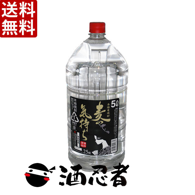 送料無料 濱田酒造　麦の気持ち　麦焼酎　25度　5000ml(5L)ペット　1ケース(4本)｜酒忍者　店