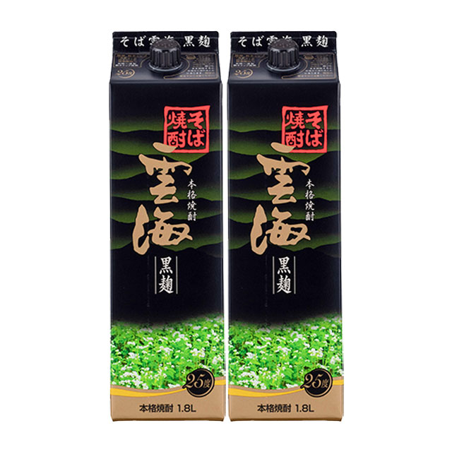 雲海そば 黒麹 25度 パック 1800ml×2本 そば焼酎 雲海酒造※北海道・東北エリアは別途運賃が1000円発生します。