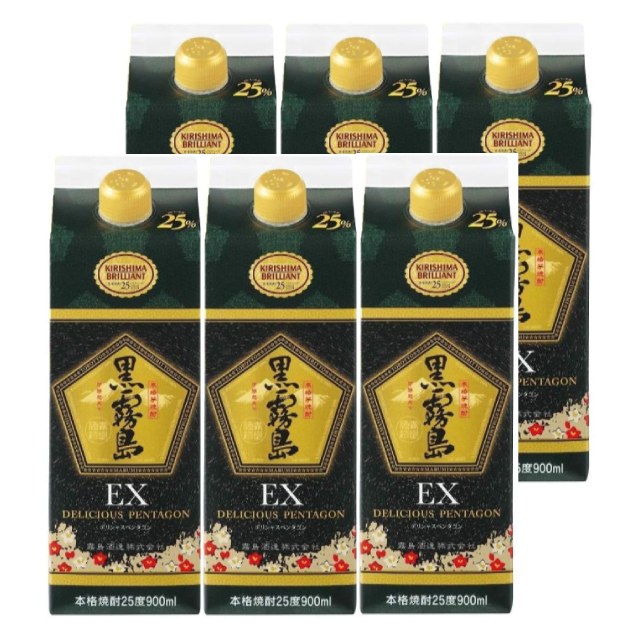 黒霧島EX 25度 900ml×6本 パック 芋焼酎 霧島酒造※北海道･東北エリアは別途運賃が1000円発生します。