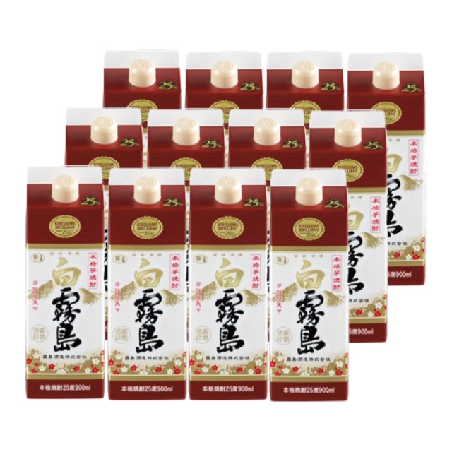 白霧島 25度 パック 900ml×12本 芋焼酎 霧島酒造※北海道･東北エリアは別途運賃が1000円発生します。