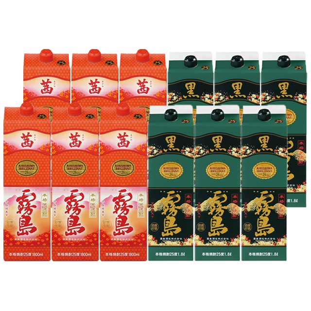 茜霧島・黒霧島25度 パック 1800ml×各6本 計12本 飲み