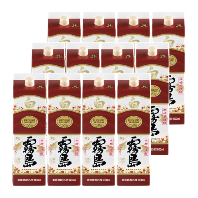 白霧島 25度 パック 1800ml×12本 芋焼酎 霧島酒造※北海道･東北エリアは別途運賃が1000円発生します。